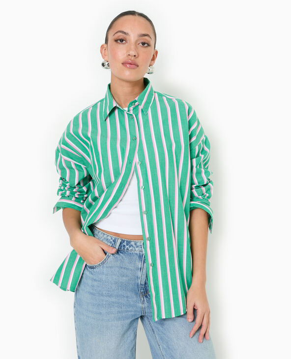 Chemise oversize rayée esprit pyjama d'homme vert - Pimkie