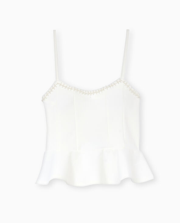 Top peplum à bretelles avec perles blanc - Pimkie