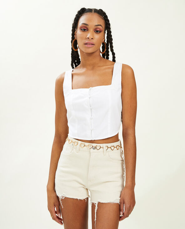 Top court avec boutons et dentelle blanc - Pimkie