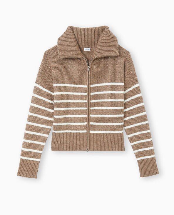 Gilet col camionneur motif rayures taupe - Pimkie