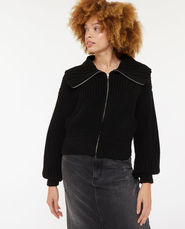 Gilet zippé en grosse maille noir - Pimkie