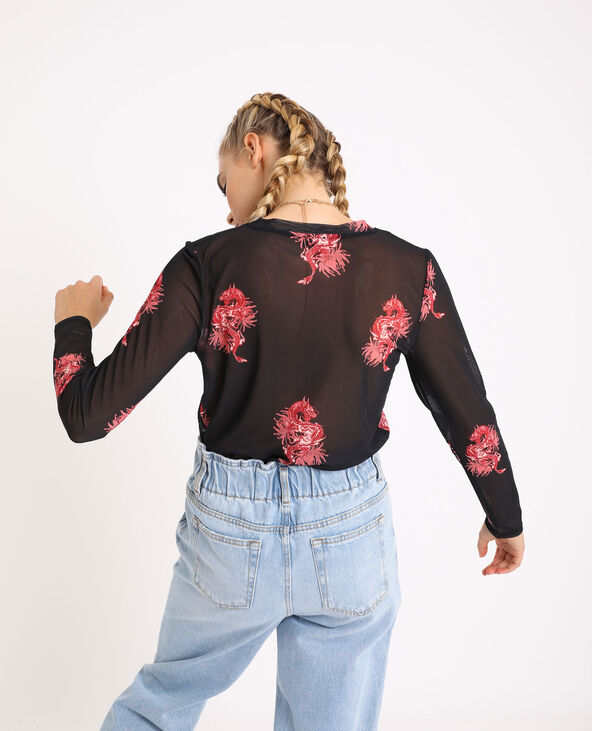 T-shirt en mesh noir - Pimkie