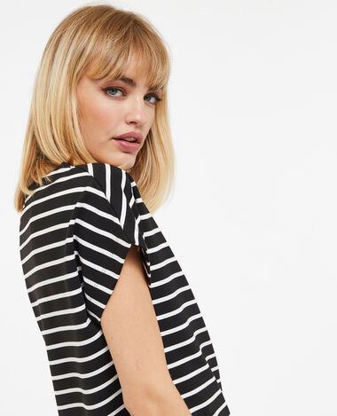 T-shirt blanc rayé avec grandes emmanchures noir - Pimkie