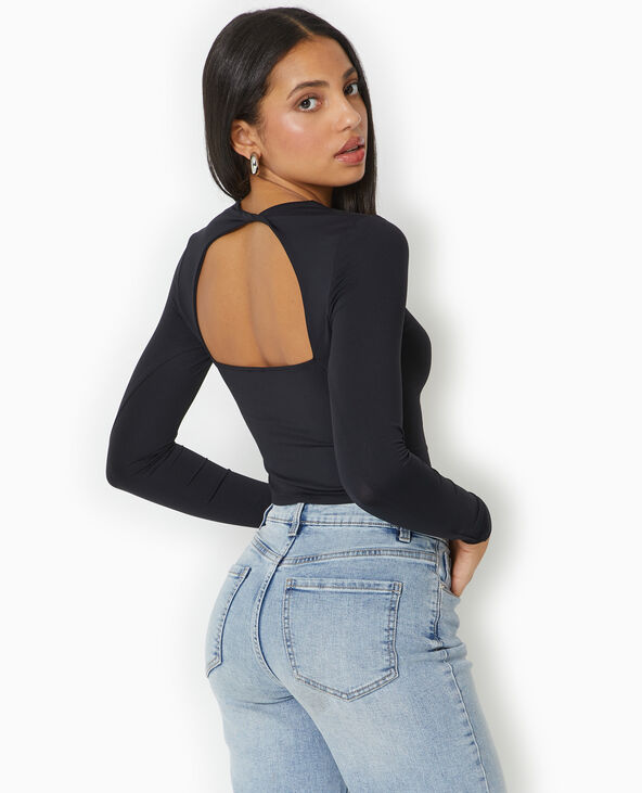 Top manches longues avec dos ouvert noir - Pimkie