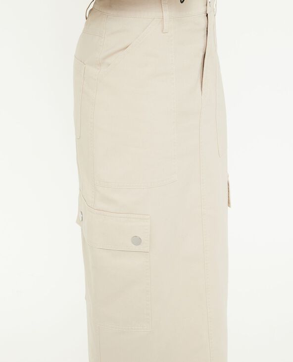 Jupe longue en toile avec surpiqûres beige - Pimkie