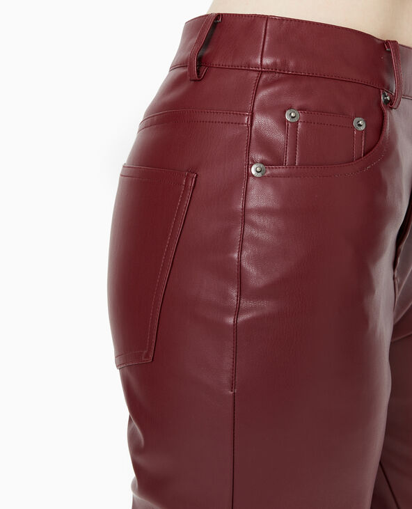 Pantalon droit taille haute en simili cuir bordeaux - Pimkie