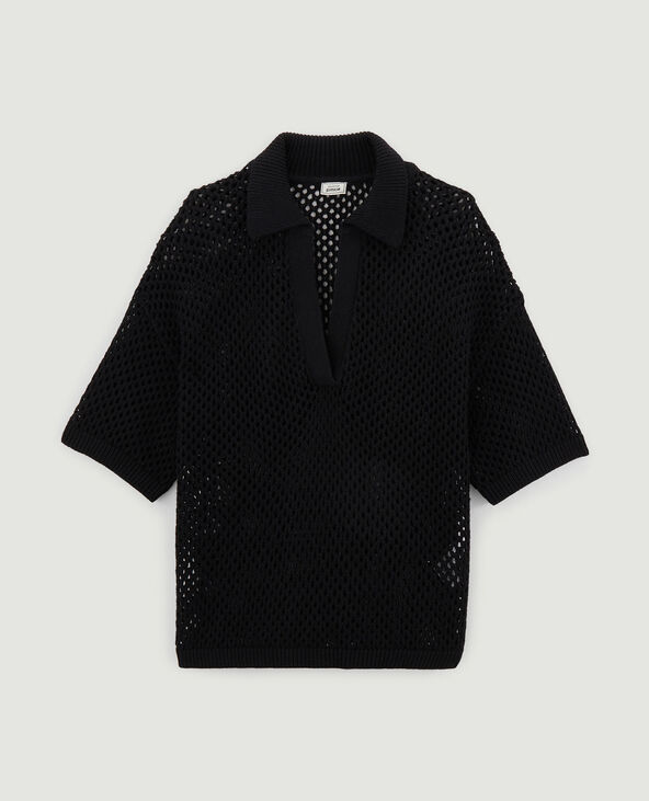 Top col polo maille ajourée noir - Pimkie