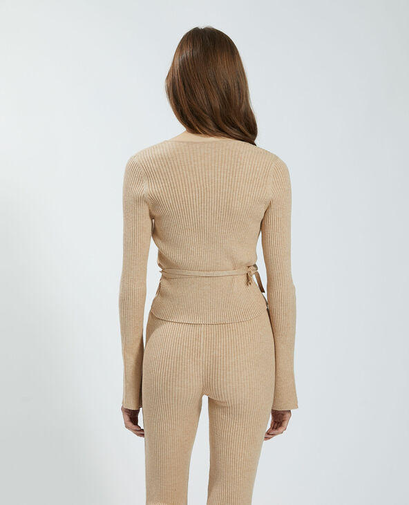 Gilet cache-cœur côtelé beige - Pimkie