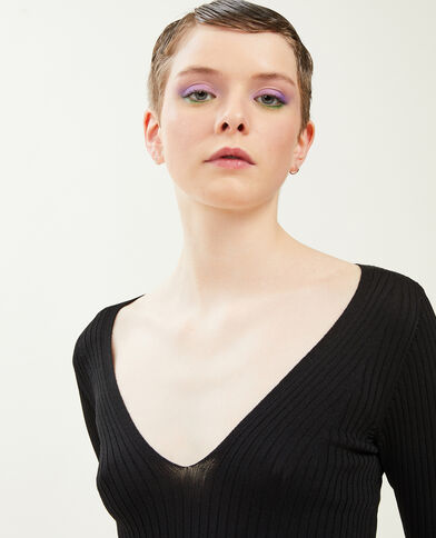 Pull col V maille côtelée noir - Pimkie