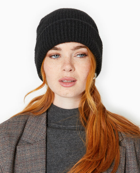 Bonnet avec revers noir - Pimkie