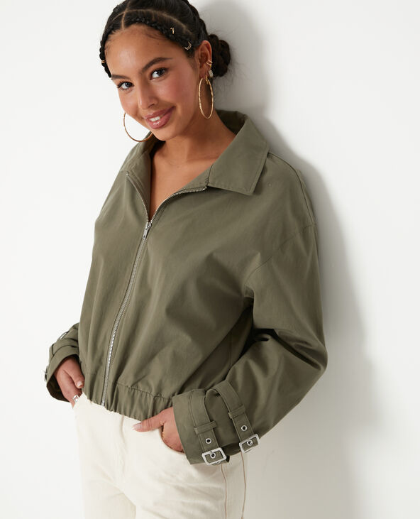 Veste zippée courte avec col vert kaki - Pimkie