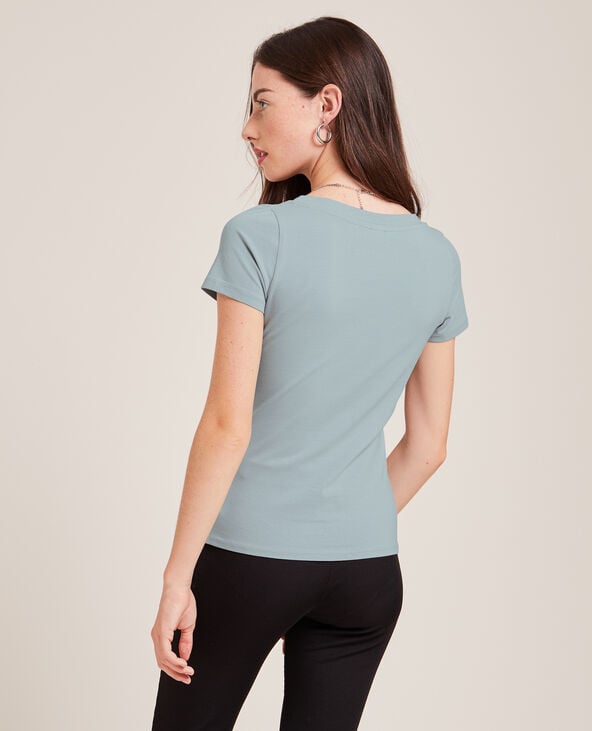 T-shirt col V gris clair - Pimkie