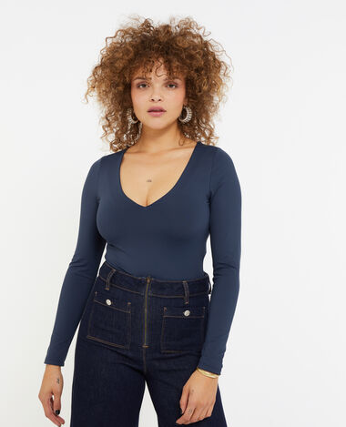 Body manches longues en matière gainante bleu marine - Pimkie