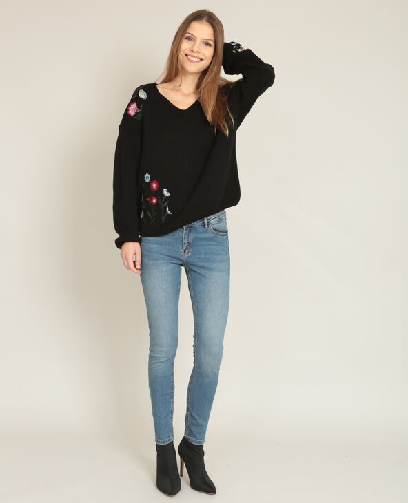 Pull à broderies noir - Pimkie