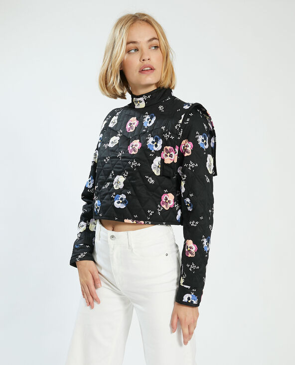 Sweat matelassé à fleurs noir - Pimkie