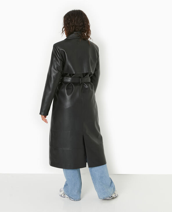 Manteau long en simili cuir noir - Pimkie