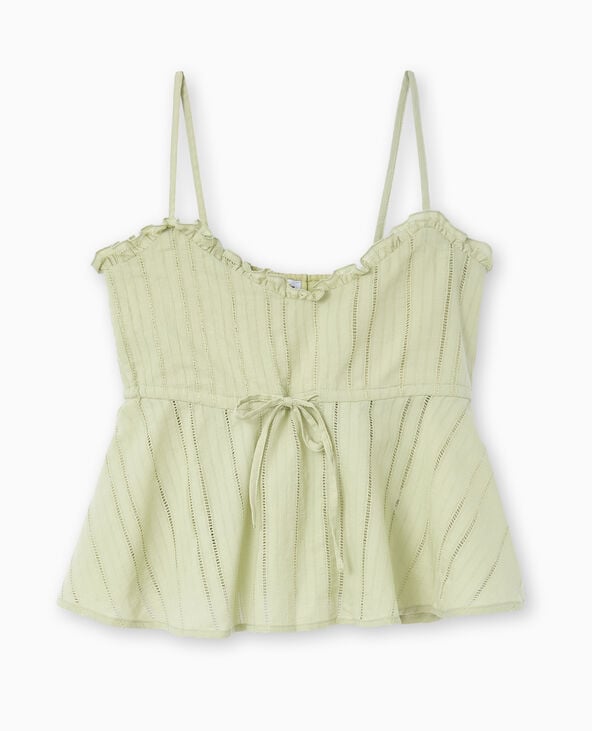 Top fines bretelles en tissu ajouré effet rayé vert clair - Pimkie