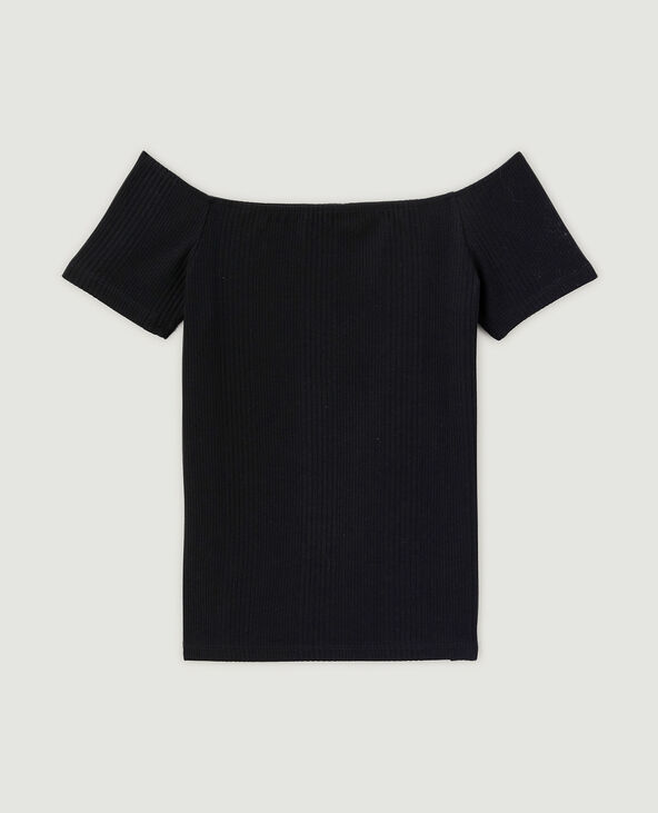 Top encolure Bardot maille côtelée noir - Pimkie