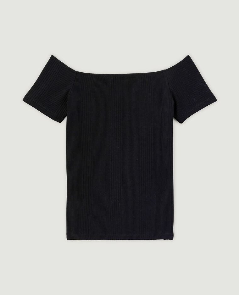 Top encolure Bardot maille côtelée noir - Pimkie