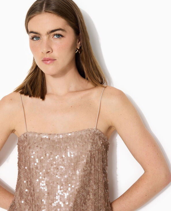 Top dos ouvert en maille ajourée avec sequins doré - Pimkie