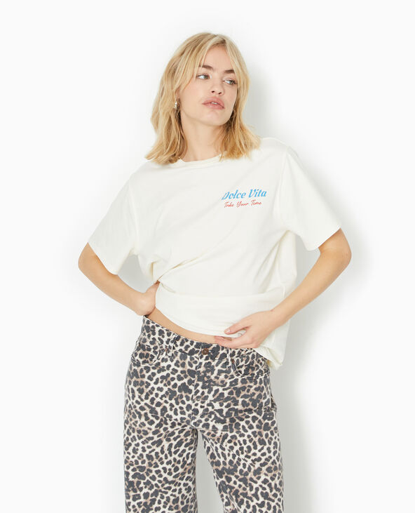 T-shirt oversize avec print poitrine et dos blanc - Pimkie