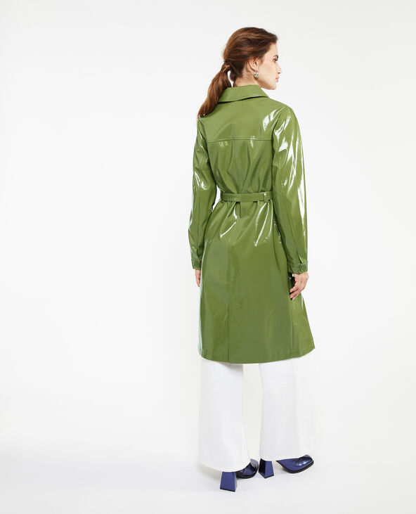 Manteau ceinturé en vinyle vert olive - Pimkie