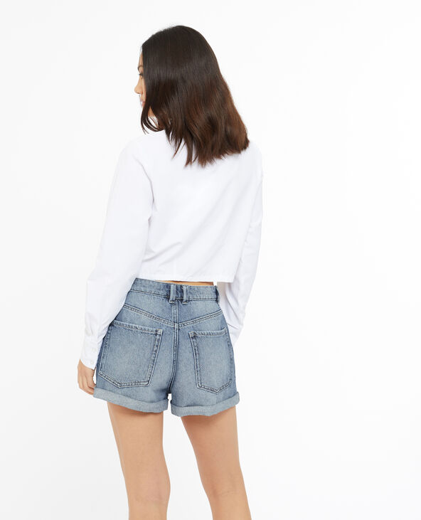 Short en jean loose taille haute bas roulottés bleu - Pimkie