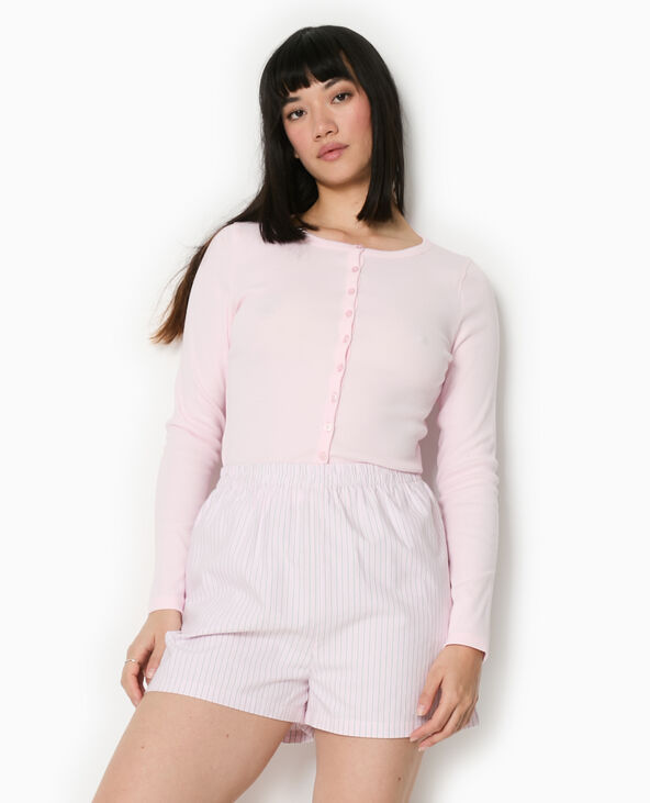 Gilet col rond en maille côtelée rose - Pimkie