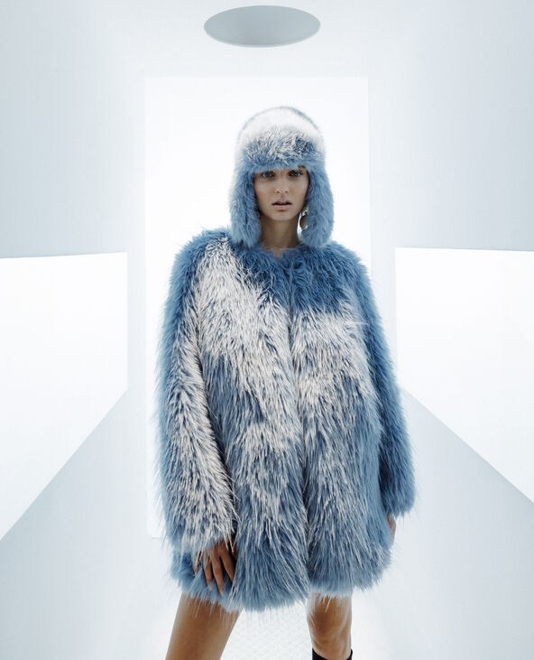 Doudoune shop bleu fourrure