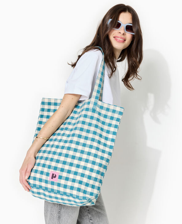 Grand totebag en tissu épais motif vichy bleu marine - Pimkie