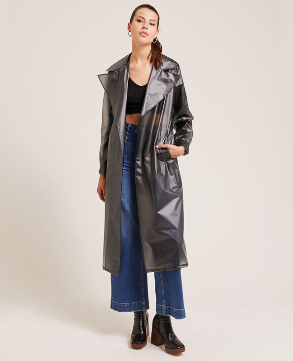 Trench long en plastique translucide noir - Pimkie