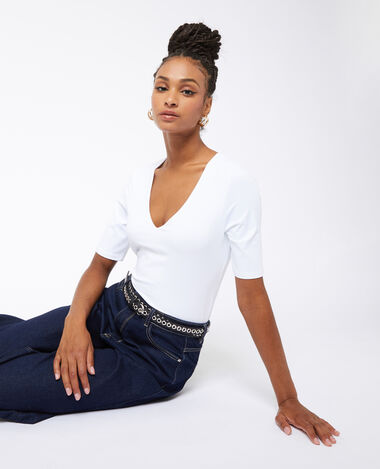 Top col V en maille blanc - Pimkie
