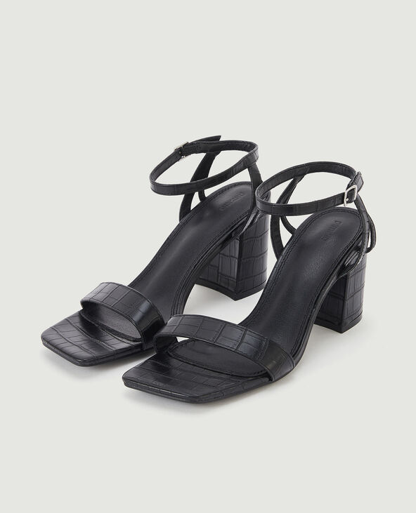 Sandales à talon effet croco noir - Pimkie