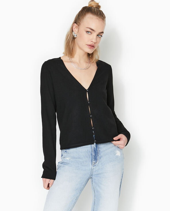 Gilet col V en maille fine noir - Pimkie