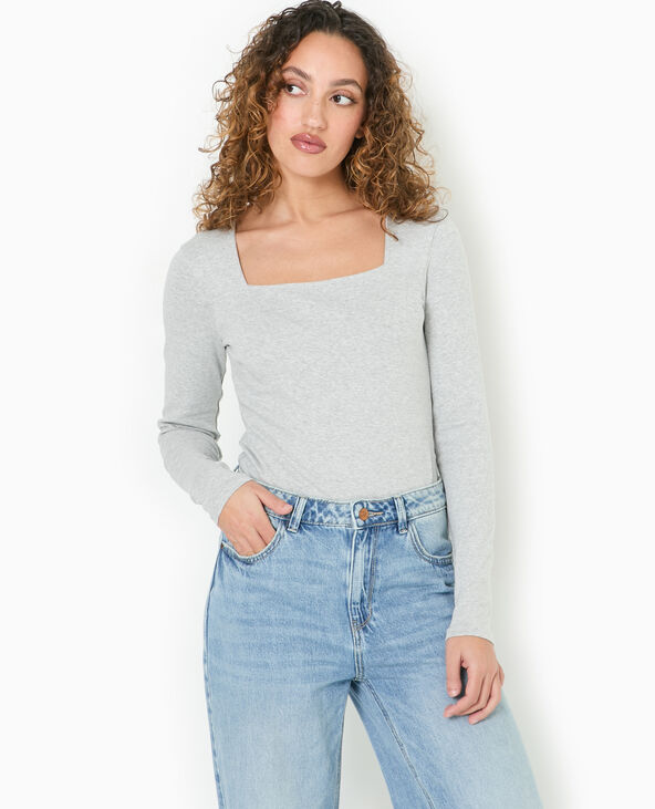 Body manches longues encolure carrée gris chiné - Pimkie