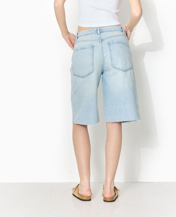 Bermuda large en jean taille basse bas coupés bleu - Pimkie