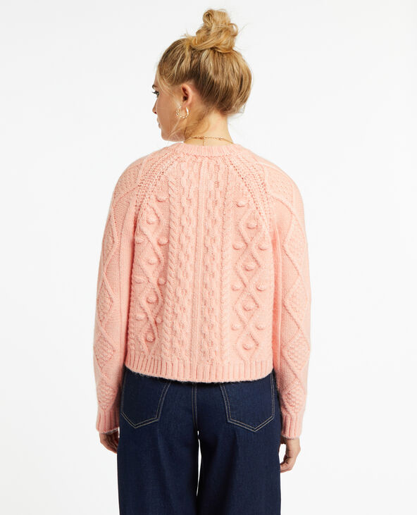 Gilet col rond maille fantaisie rose clair - Pimkie