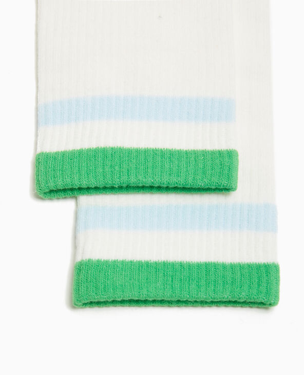 Paire de chaussettes hautes avec bandes couleur vert - Pimkie