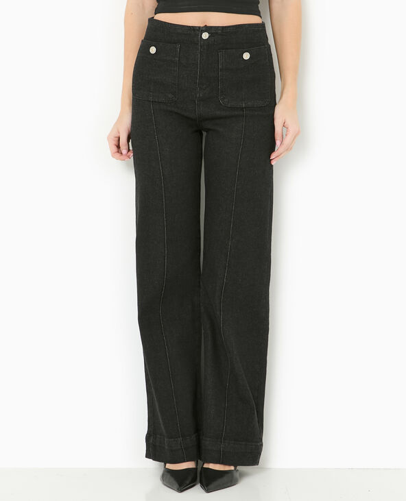 Jean flare taille haute avec poches plaquées noir - Pimkie