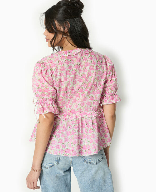Blouse avec nouettes et volants motif fleurs rose - Pimkie