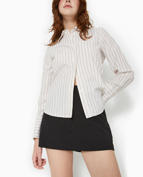 Chemise cintrée manches longues motif rayures beige - Pimkie