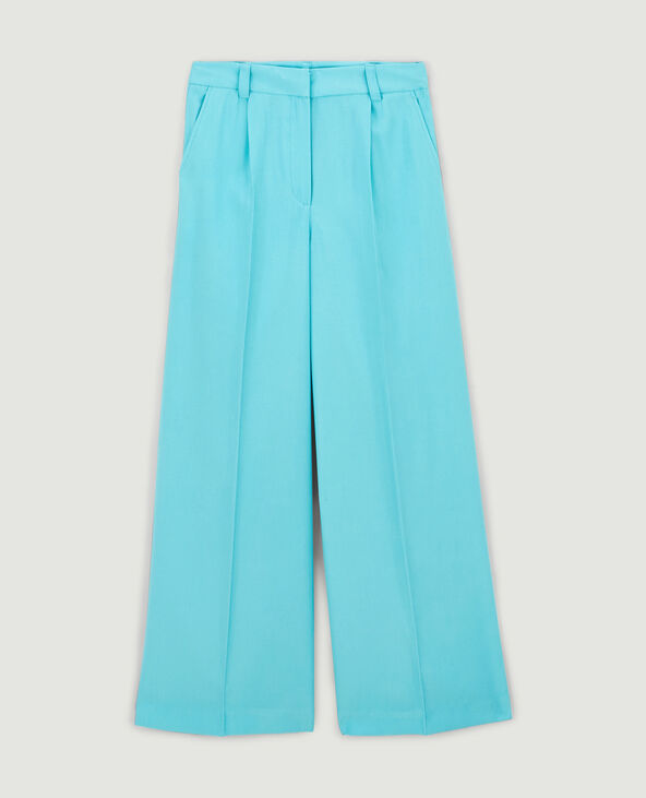 Pantalon large en toile fluide bleu turquoise - Pimkie