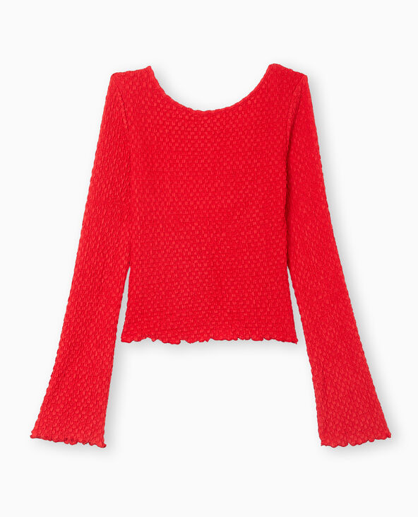 Top dos-nu manches flare en maille texturée rouge - Pimkie