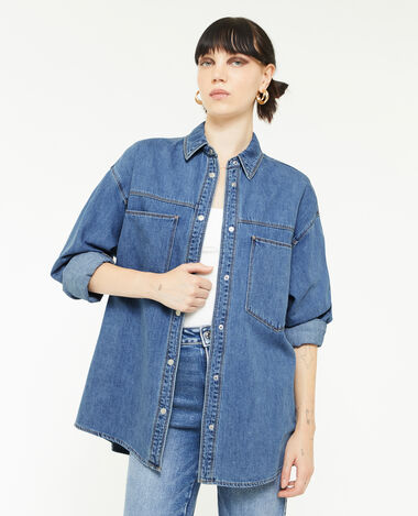 Chemise longue en denim avec pressions bleu - Pimkie