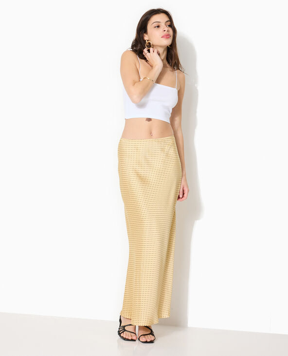 Jupe longue en satin motif pois jaune - Pimkie
