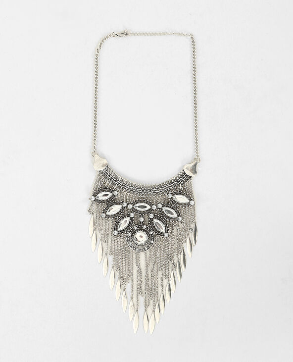 Collier plastron strass et chaînes argenté - Pimkie
