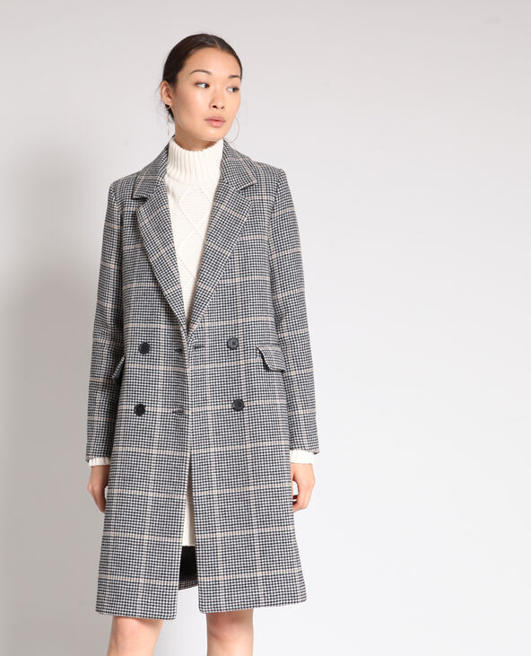 Manteau long pied de poule beige - Pimkie