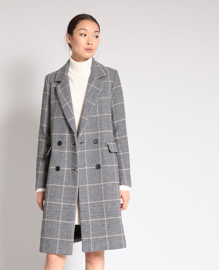 Manteau long pied de poule beige - Pimkie