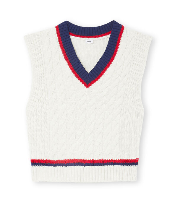 Pull sans manches col V avec torsades blanc - Pimkie