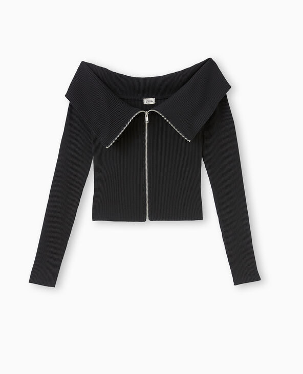 Top zippé encolure Bardot  noir - Pimkie